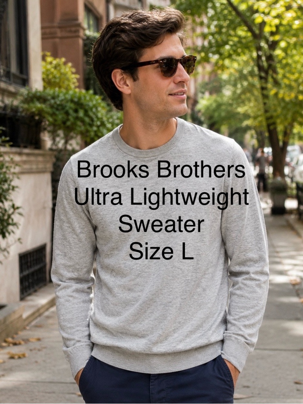 Brooks Brothers Men’s Light Gray Lightweight Crewneck Sweater Ribbed Trim